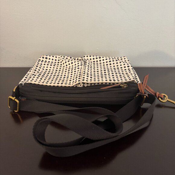 Fossil Bailey Black and White Polka Dot Nylon Canvas Crossbody Shoulder Bag - Picture 6 of 13